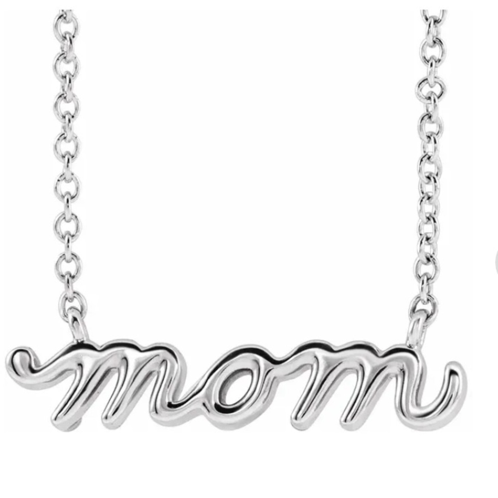 🌸Mom🌸 14k White Gold Petite Mom Script 18" Necklace
